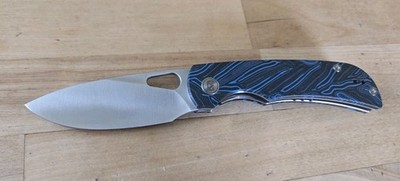 Miguron Moyarl Folding Knife Blue Damascus G10 Handle 14C28N Drop Pt MGR-806DBU