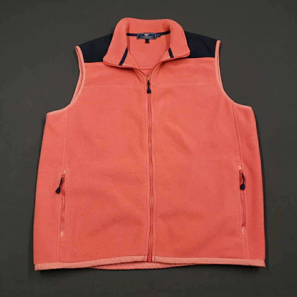 Vineyard Vines Vest Mens Large Fleece Shep & Ian Jetty Salmon Zip Up Athleisure