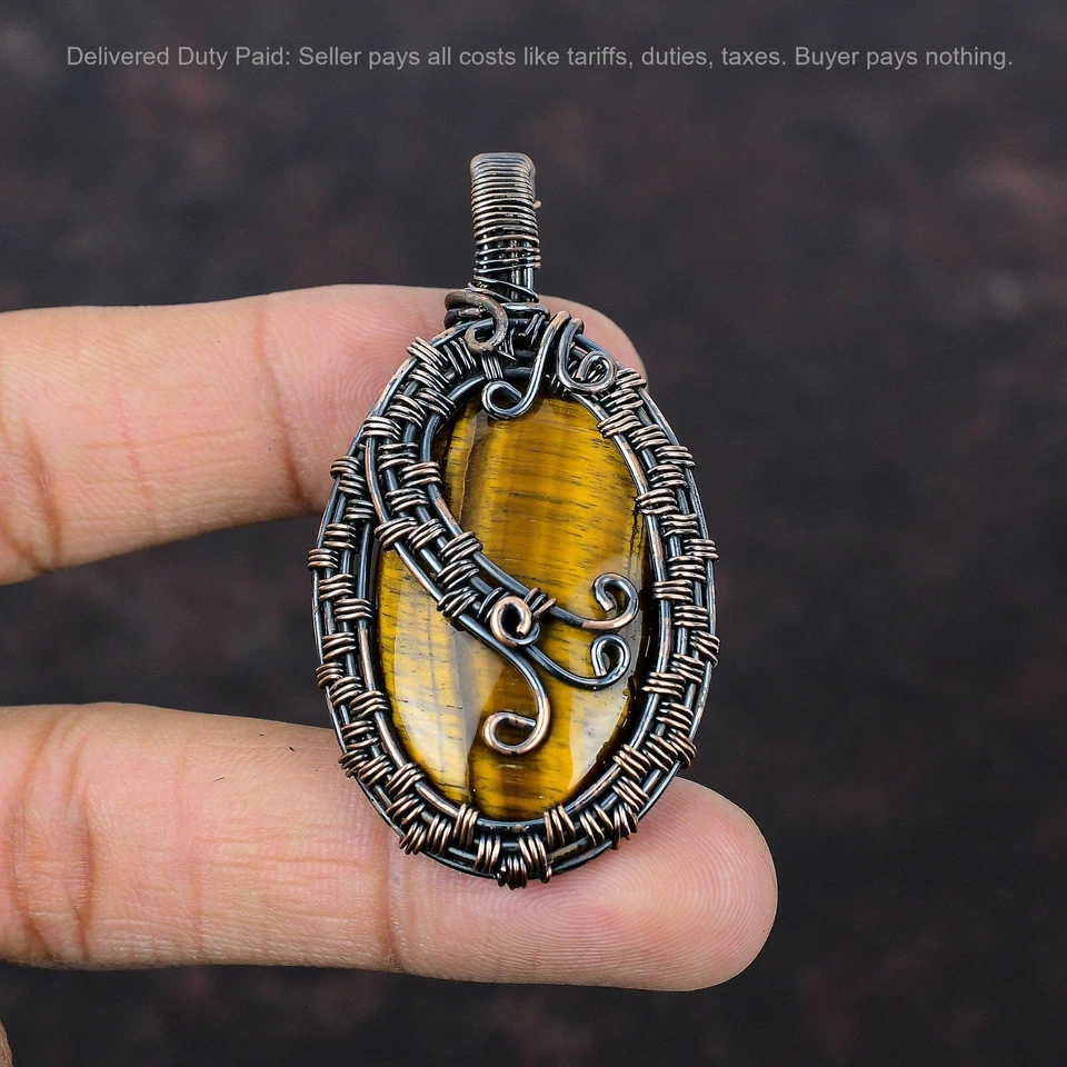 Oferta Cyber Monday Cobre Ovalado Ojo de Tigre Piedras Preciosas Alambre Envuelto Colgante Joyería Foto 2 de 4