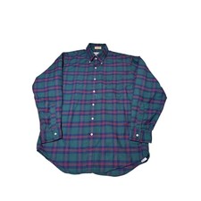 Vintage LL Bean Plaid Button Down Shirt Mens 16-33 Green Blue Red Made in USA