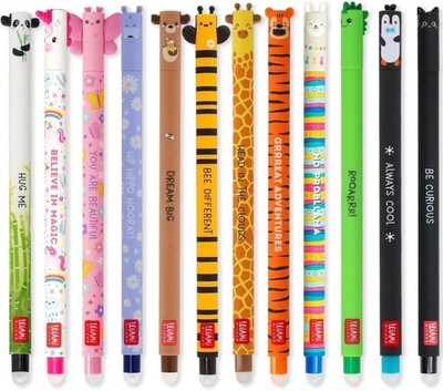 Legami 12er-Set löschbare Gelstifte - Schmetterling, Pinguin, Panda uvm.