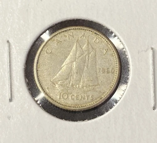 1960 Canada 10 Cents Dime 0.8000 Silver ASW 0.06 Oz Coin Free Shipping