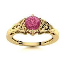925 Sterling Silver Gold Plated Solitaire 5 MM Round Pink Topaz Celtic Ring