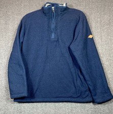 Orvis Solid Blue 1/4 Zip Sherpa Lined Pullover Sweater Mens S