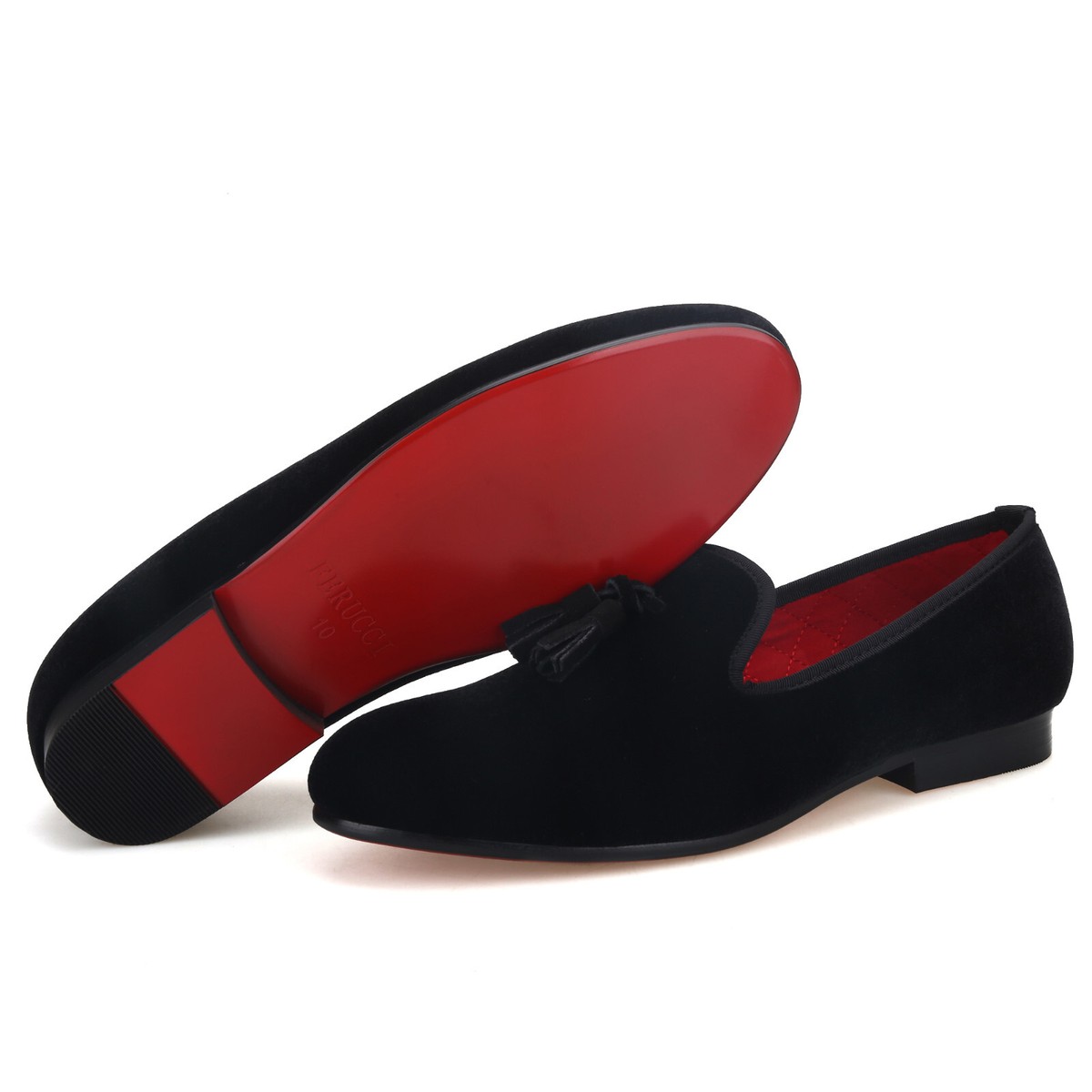 FERUCCI Men Plain Black Velvet Slippers loafers with Tassel wedding prom Size 9 Amazon.com: FERUCCI Black Velvet Slippers Loafers with Gold  main image 2