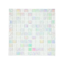White Iridescent Glass Tile - 1" x 1" | Perfect for Pool,Bathroom,Laundry Room