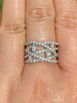 Round Cut Simulated Diamond Women's Criss Cross Band Ring 14k White Gold Plated