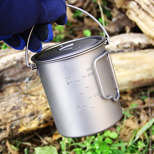 Lixada 750ml Titanium Pot Water Mug Cup with Lid Foldable Handle Outdoor Camping - Picture 7 of 10