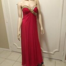 RED beaded trim chiffon gala pageant occasion gown dress formal sz 2-4
