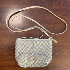 VTG Whiting And Davis Beige Ivory Metal Mesh Purse Zipper Long Strap
