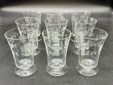 Vintage McBride Footed Etched Roses Juice Glasses(9)