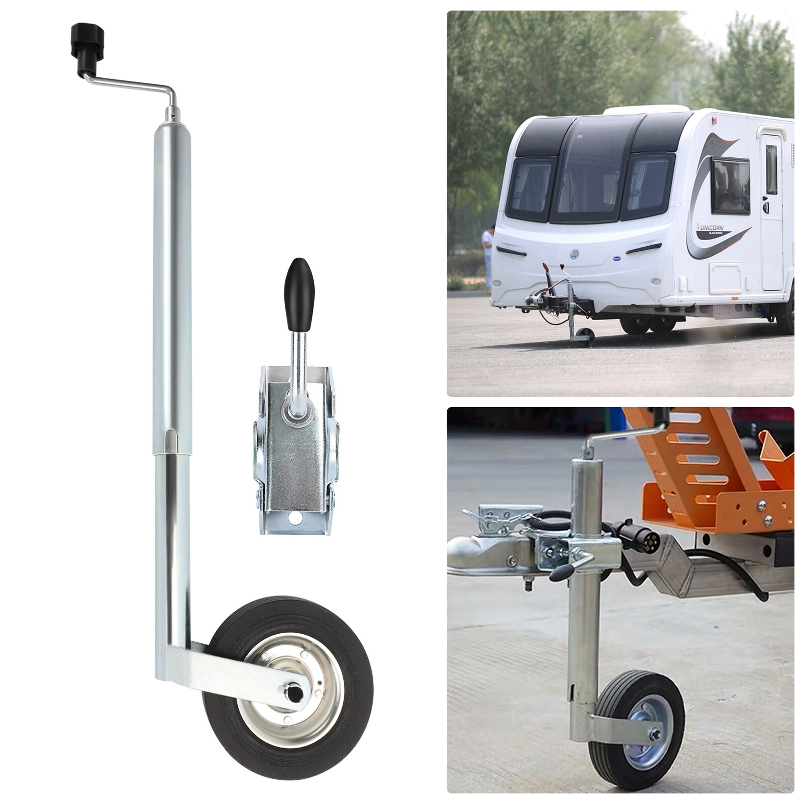 New Heavy Duty Caravan Jockey Wheel & Clamp 48MM Trailer Plastic Rim