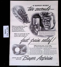 1946 Bayer Aspirin Olympic Bobsled Team Fast Pain Relief! Print Ad 45112
