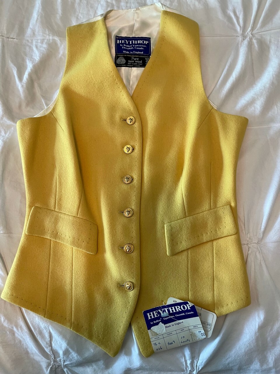 Ladies Canary Fox Hunting Vest 10 Long 