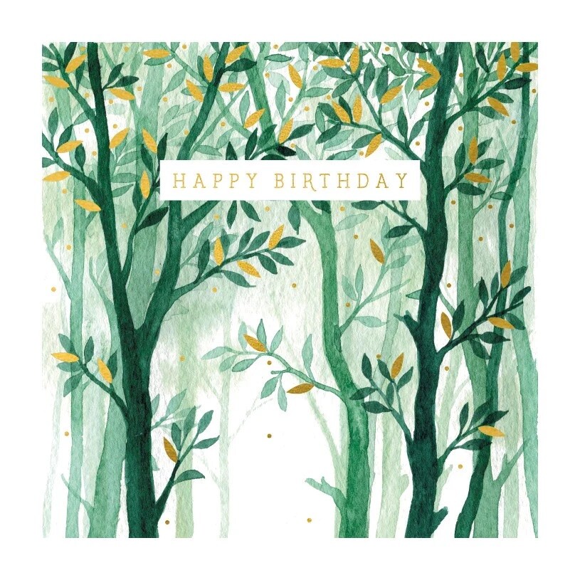 Green Trees Happy Birthday Card - The Art File Greeting Card Made in the UK