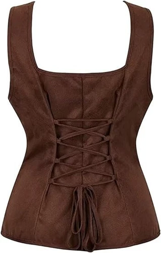 Medieval Bodice Vest for Women Renaissance Lace Up Corset Pirate Wench Waistcoat - Picture 16 of 28