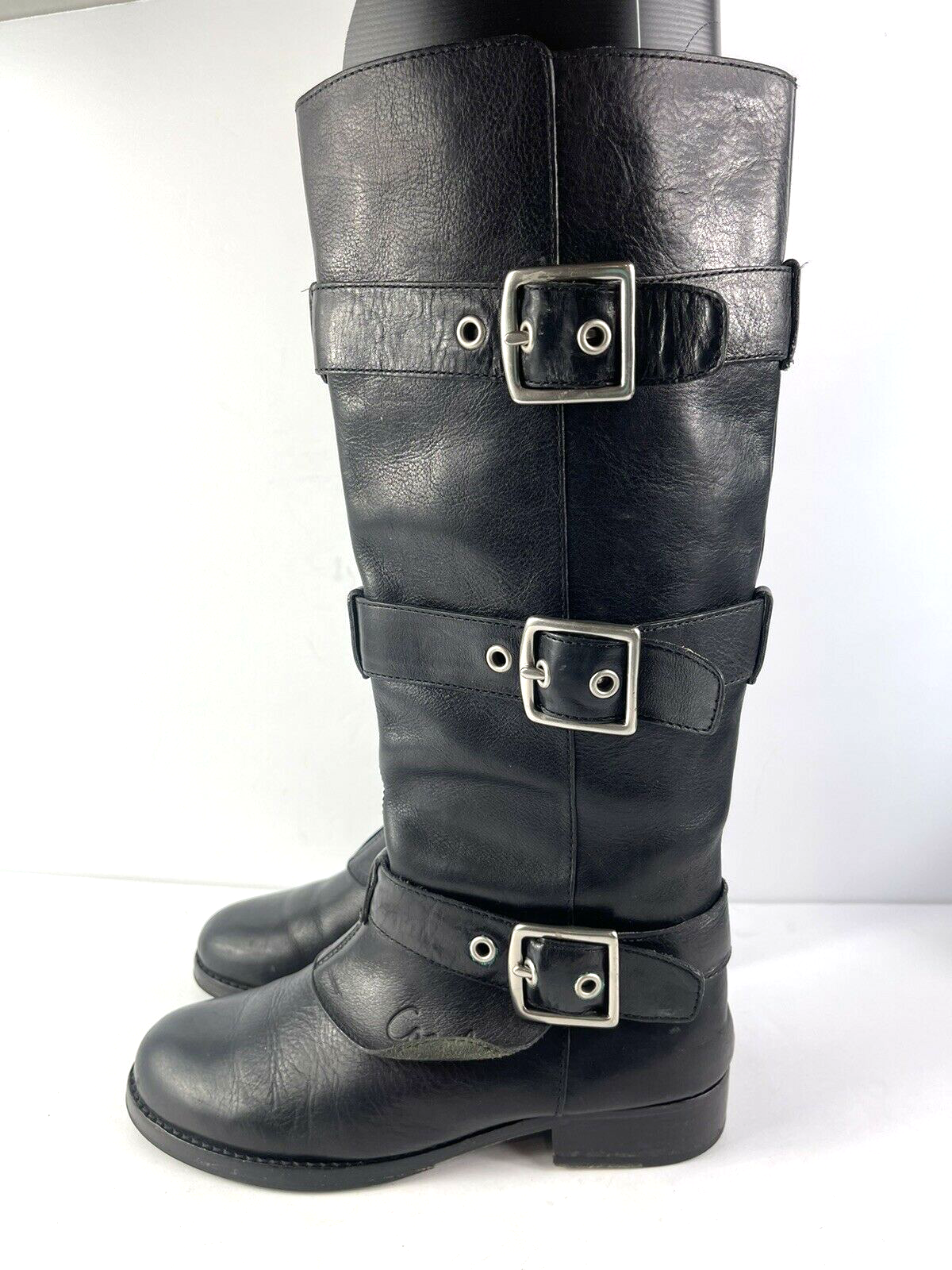 Riding Tall Boots Black Leather Straps 