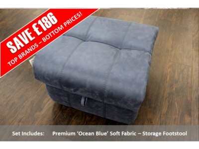 Maine Premium ''Ocean Blue'' weicher Stoff - Fußhocker mit Stauraum