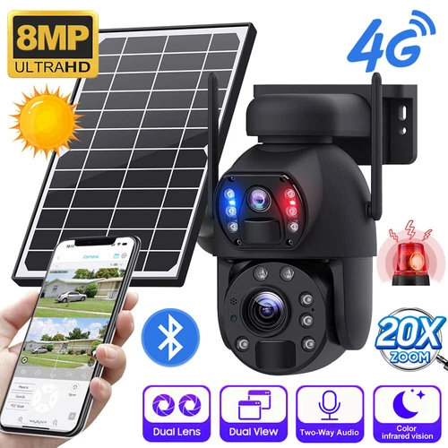Solarkamera 4G Sim 4K 8MP 20X Zoom Dual Lens Outdoor WLAN Kameras Überwachung