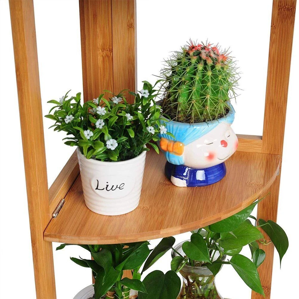 Libreria Scaffale Angolare Pieghevole 4 Ripiani Legno Bambu Mobile Angoliera - Immagine 3 di 4