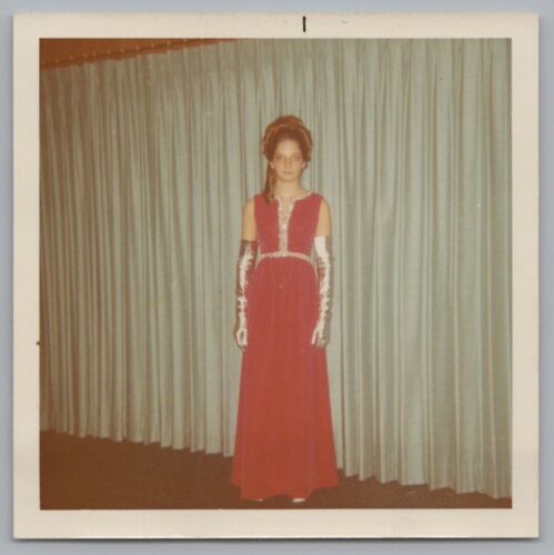 Young Woman Red Gown with Long Gloves Formal Portrait Elegant Special Occasion - Picture 2 of 3
