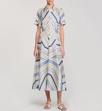 Women Sandro Collared Floral Short Sleeve A-line Midi Dress