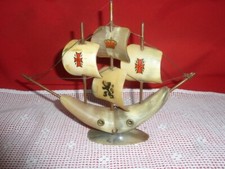 Vintage Horn Boat Sailing Ship Yacht Dingy Sailboat Nautical Flags Insignia Art