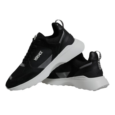 VERSACE Shoes Black Canvas Quad Fabric Medusa Low Top
