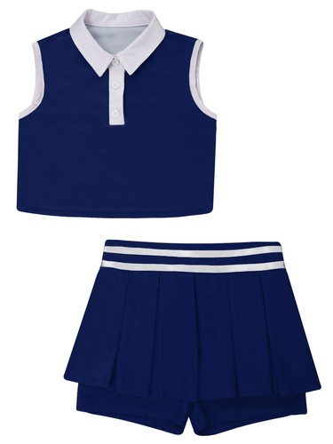 Kids Girls Sportswear Suit Lapel Collar Buttons Sport Vest Skirt Set with Shorts - Picture 23 of 73