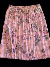 NEW Vintage 24W Skirt Midi Floral Roses Pleated Stretch Waist Pink Tan Jay