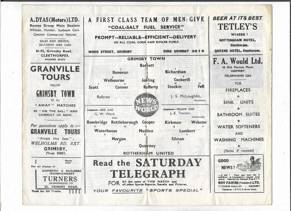 1958/59 Division 2 - GRIMSBY TOWN v. ROTHERHAM UNITED - Image 2 of 2