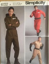 Simplicity 8722 Flight Coveralls Jumpsuit Costume Pattern Unisex Size XS-XL 