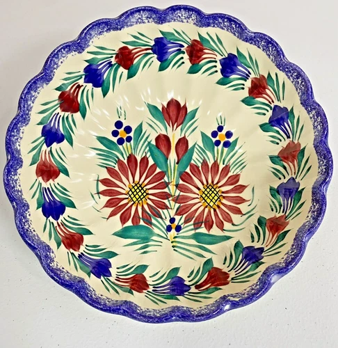 HB Henriot Quimper France 7 1/4” Salad Bowl Flowers Vintage Red Blue Fleuri