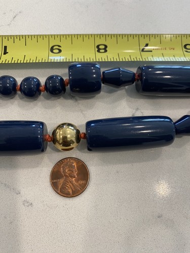 Kate Spade MARINA BAY CHUNKY BEADS NAVY BLUE & Gold Tone Long Station Necklace - Picture 7 of 8