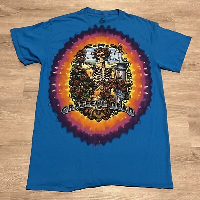Grateful Dead T-Shirt Men s Medium Liquid Blue Rainbow Bertha Tie-Dye Rose