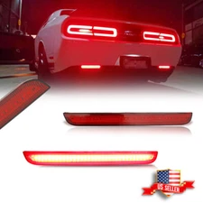 2x Red Lens Red LED Rear Bumper Reflector Lights for 2015-2023 Dodge Challenger