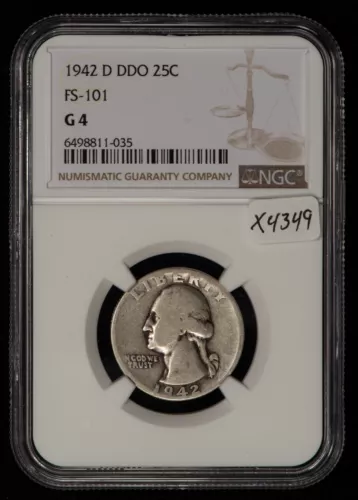 1942-D 25c Washington Quarter - DDO Doubled Die Obverse FS-101 - NGC G 4 - X4349