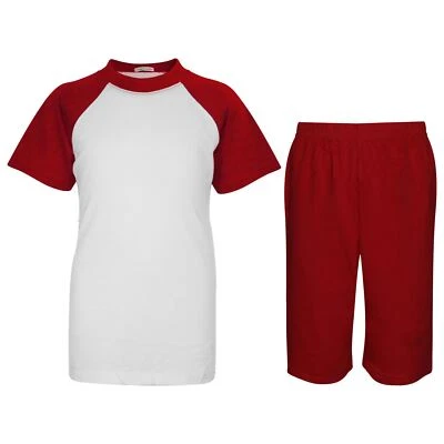 A2Z 4 KIDS® Kids Girls Boys Red Raglan Style Pyjamas Contrast T-Shirt Shorts Set