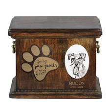 Schnauzer - Urn for dog ashes with ceramic plate and description DE