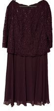 NWOT Alex Woman Plum Tea Length Dress with Sequin,Lace and Chiffon sz 22W