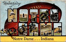 NOTRE DAME large letters, N - Knute Rockne, Football, Kropp postcard  jj067