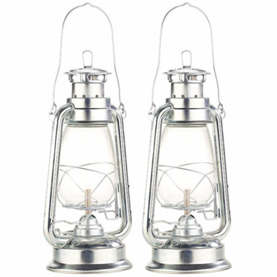 Lunartec 2er-Set Petroleum-Sturmlaternen mit Glaskolben, verzinkt, 30 cm