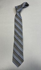 BLOOMINGDALES THE MEN'S STORE BLUE GRAY TIE Classic STIPED 100% SilK MADE IN USA