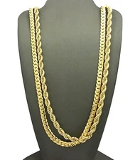 Mens 6mm 30" Rope Chain, 6mm 30" Miami Cuban Chain Hip Hop 2 Necklace Set RC1748