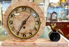 Art Deco Marble Mantle Clock With Bronze Bird - Working Order