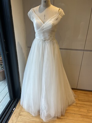 ALEXIA DESIGNS BRAUTKLEID 50ER SCHNITT PRINZESSINNENKLEID PERLEN PLISSEE GR 14 IVORY