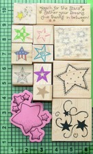 Lot of 13 Star Wood Mounted rubber stamps for Crafting Scrapbooking