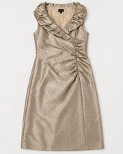 Adrianna Papell Evening Dress 12 Gold Metallic Ruffle Ruched Cocktail Formal