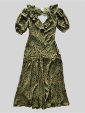 REFORMATION Green Floral Cottagecore Ruffle Collar Puff Sleeve Midi Dress Size 0