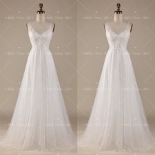 Chiffon Wedding Dresses Lace Applique V Neck Spaghetti Straps Boho Bridal Gown